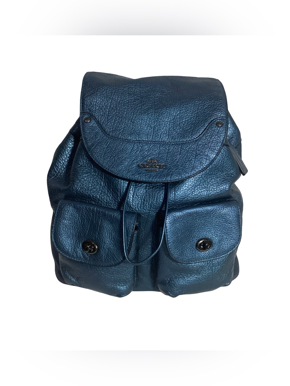 COACH Mickey Blue Metallic Pebble Leather Backpack F36683 EUC